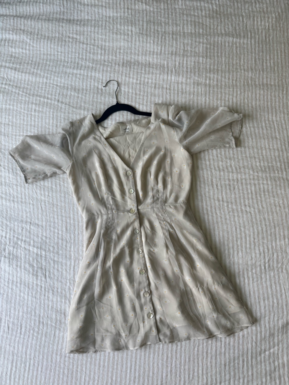 Light Cream Button-Front V-Neck Mini Dress